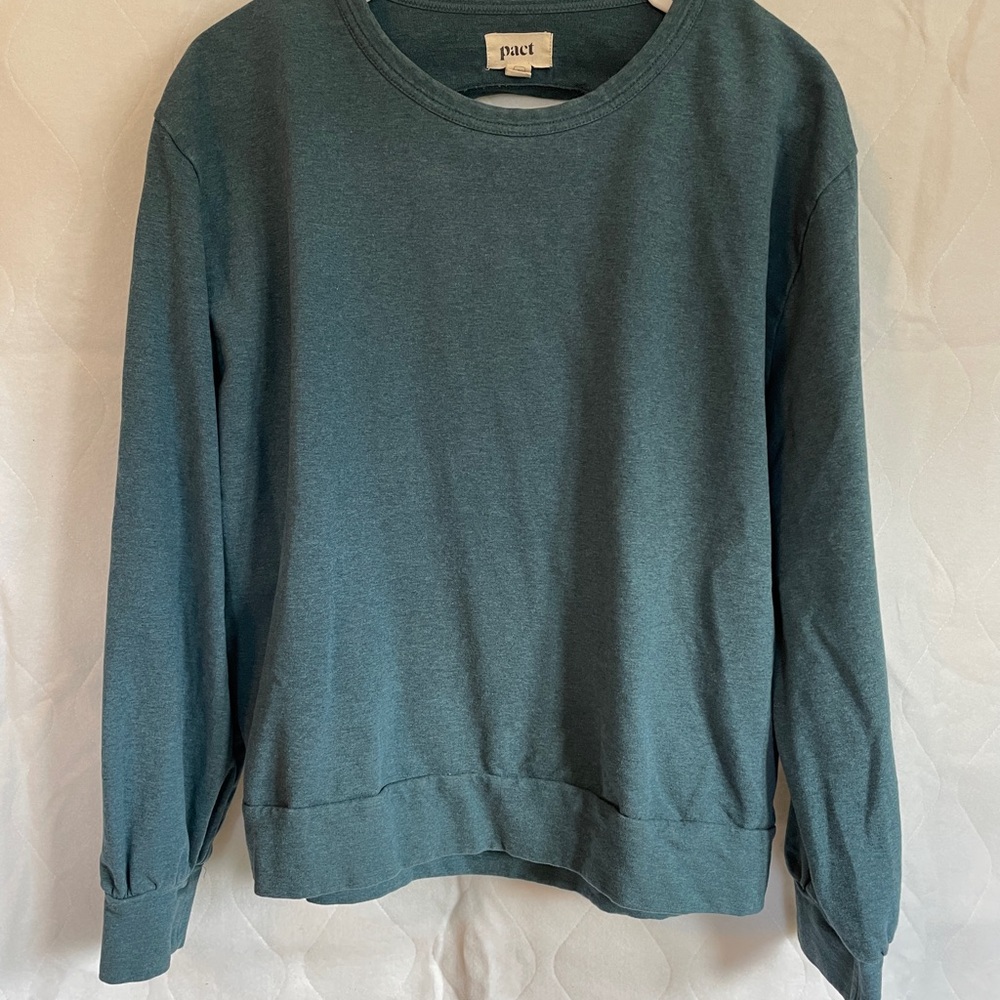 Pact Green Crewneck Sweater Soft Cotton Blend